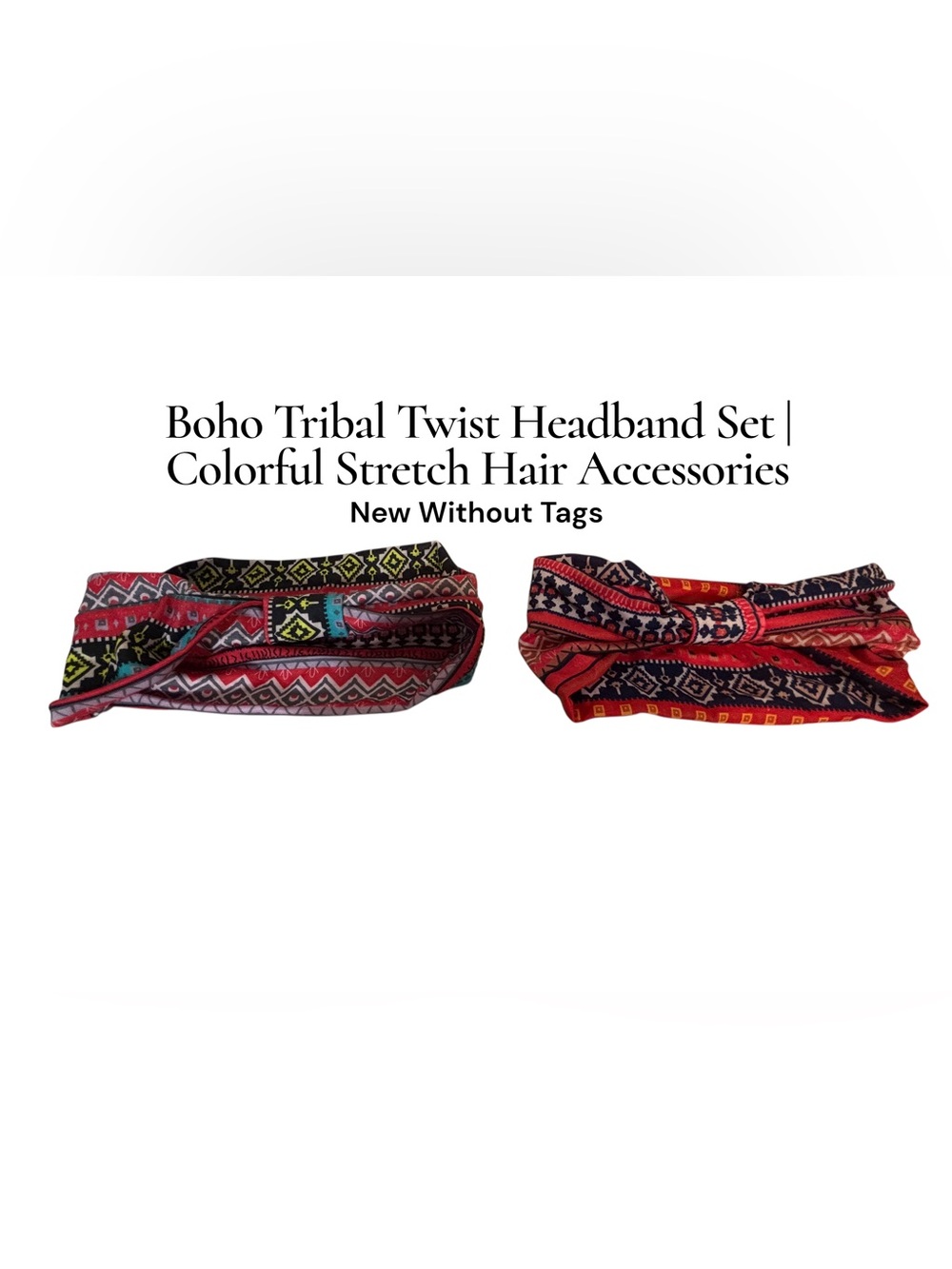 NWOT Boho Tribal Twist Headband Set | Colorful Stretch Hair Accessories